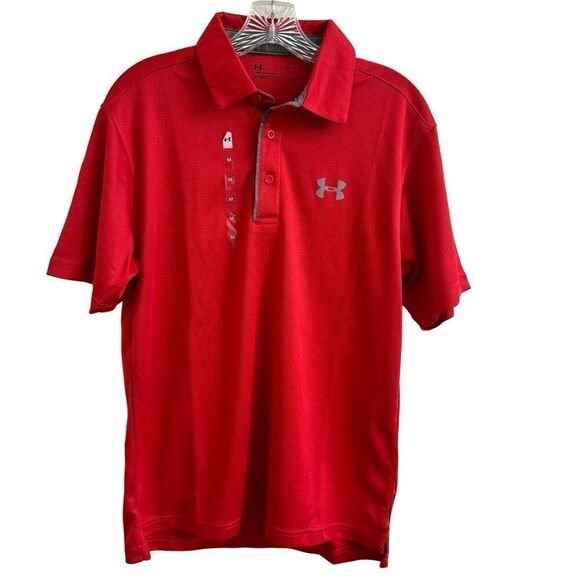 NEW Under Armour Men’s Heat Gear Loose Fit Polo Short Sleeves Red Size Medium - Picture 1 of 6